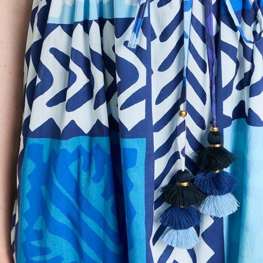 Figue Denissa NWT RARE Ruffle Tassel Drawstring Abstract Print Mini Dress Summer - Picture 15 of 15
